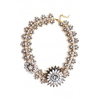 Diantha Grey Crystal Flower Statement Necklace